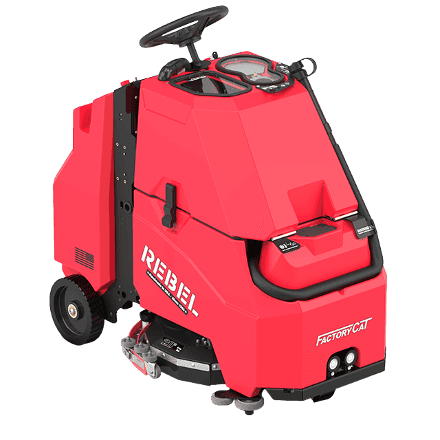 FactoryCat Rebel Stand On Floor Scrubber - front view with disk deck
