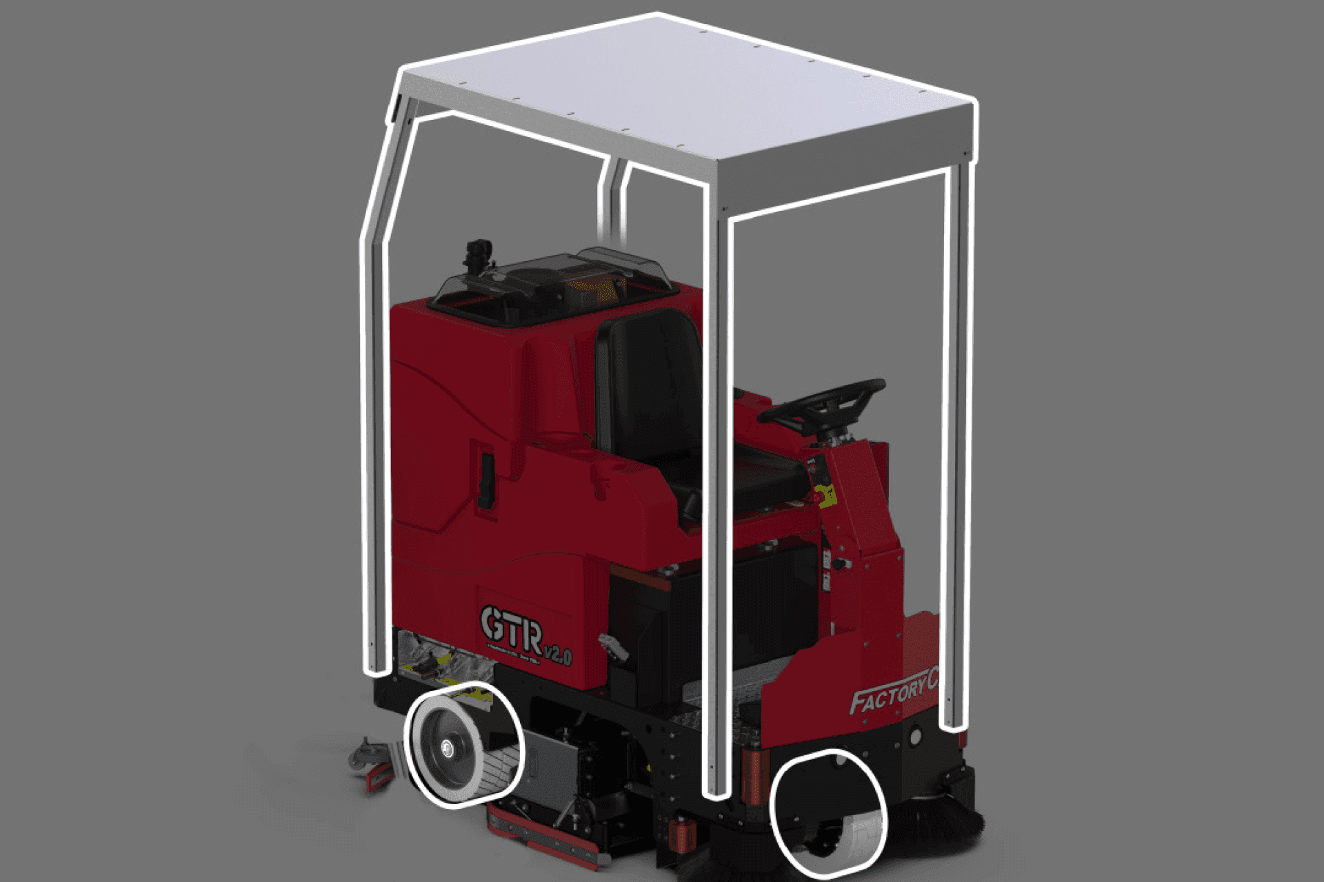 FactoryCat Floor Scrubber - Overhead Guard / Grey Tires